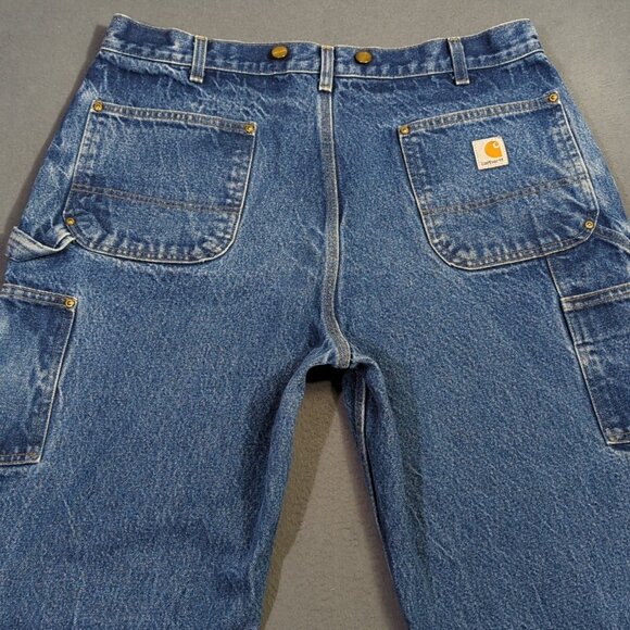 Carhartt Jeans Men's 38x34 Fits 36x33 Blue Double Knee Dungaree Fit B07 DNM - Picture 3 of 12